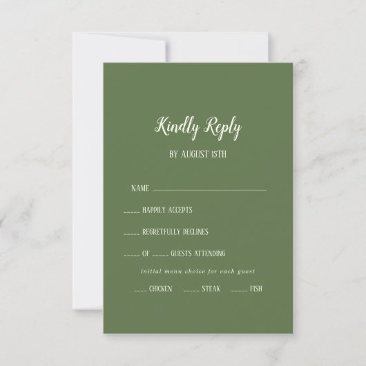 Eenvoudige minimalist|Dark Sage Menu Keuze RSVP-ka (Voorkant)
