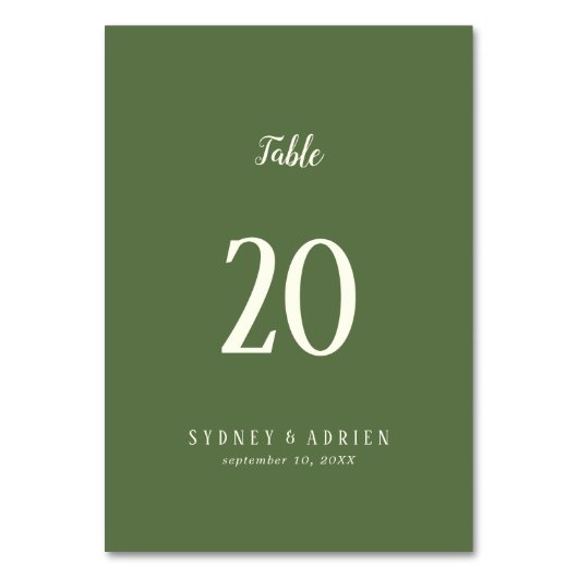 Eenvoudige minimalist|Dark Sage Trouwtafel Nummers Kaart (Achterkant)