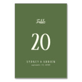 Eenvoudige minimalist|Dark Sage Trouwtafel Nummers Kaart (Voorkant)