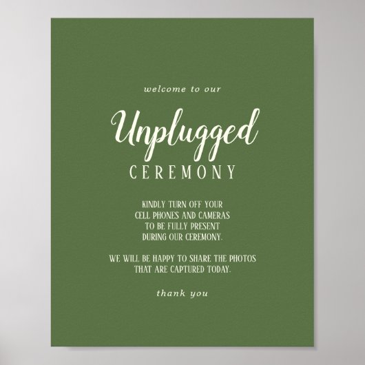 Eenvoudige minimalist|Dark Sage Unplugged Ceremony Poster (Voorkant)