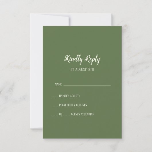 Eenvoudige minimalist|Dark Sage Wedding RSVP-Kaart RSVP Kaartje (Voorkant)