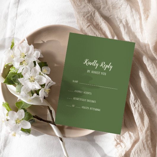 Eenvoudige minimalist|Dark Sage Wedding RSVP-Kaart RSVP Kaartje