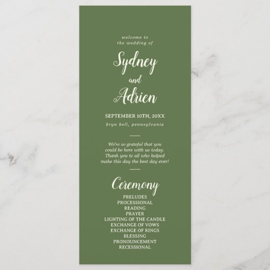 Eenvoudige minimalist|Donkere Wijze Bruiloft Programmakaart (Voorkant)