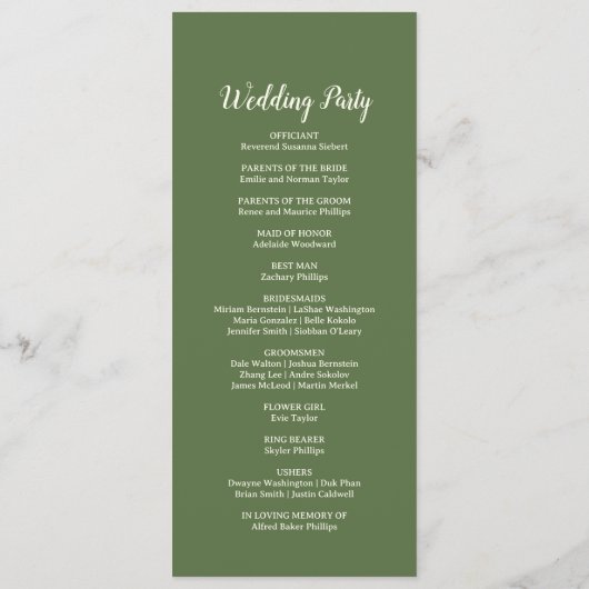 Eenvoudige minimalist|Donkere Wijze Bruiloft Programmakaart (Achterkant)