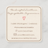 Eenvoudige minimalist gemaakt met liefde rode hart vierkante visitekaartje (Achterkant)