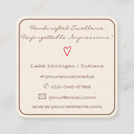 Eenvoudige minimalist gemaakt met liefde rode hart vierkante visitekaartje (Achterkant)