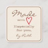 Eenvoudige minimalist gemaakt met liefde rode hart vierkante visitekaartje (Voorkant)