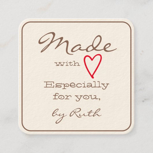 Eenvoudige minimalist gemaakt met liefde rode hart vierkante visitekaartje (Voorkant)