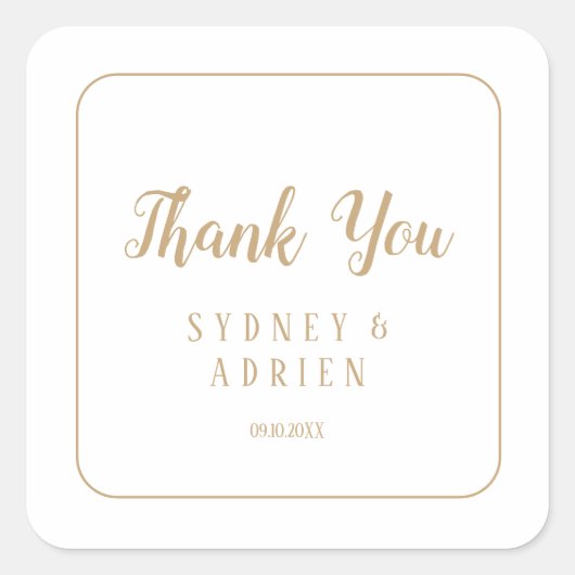 Eenvoudige minimalist|Gold Lijst bruiloft dank u Vierkante Sticker (Voorkant)