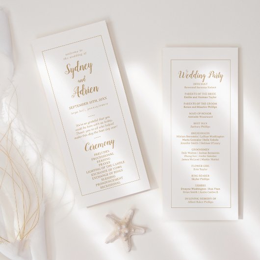 Eenvoudige minimalist|Gold Lijst bruiloft Programmakaart