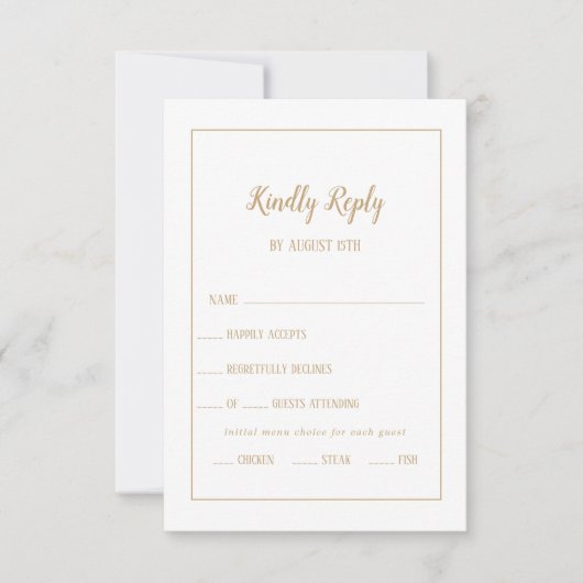 Eenvoudige minimalist|Gold Menu Choice Lijst RSVP- (Voorkant)