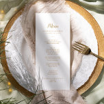 Eenvoudige minimalist|Gouden bruiloft diner Menu<br><div class="desc">Dit eenvoudige minimalistische|gouden huwelijksdinermenu is perfect voor een elegante bruiloft. Het klassieke ontwerp heeft een aantrekkelijke gouden en witte typografie met een moderne minimale uitstraling. QSD114</div>
