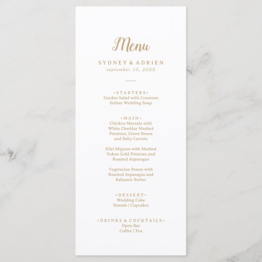 Eenvoudige minimalist|Gouden bruiloft diner Menu (Voorkant)