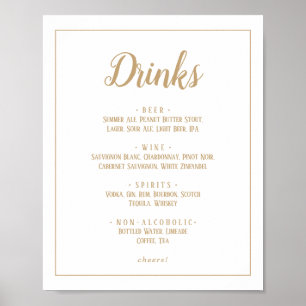 Eenvoudige minimalist Gouden bruiloft Drinken Menu Poster