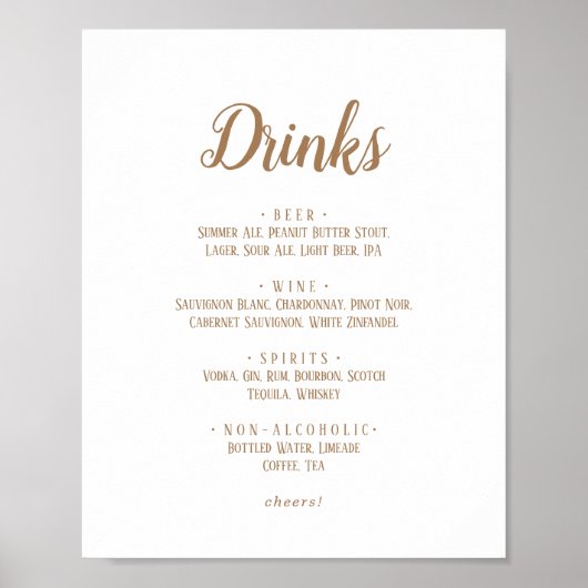 Eenvoudige minimalist|Gouden bruiloft Drinken Menu Poster (Voorkant)