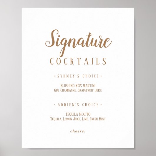 Eenvoudige minimalist|Gouden handtekening Cocktail Poster (Voorkant)
