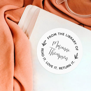 Eenvoudige minimalist laat script ronde bibliothee ronde sticker