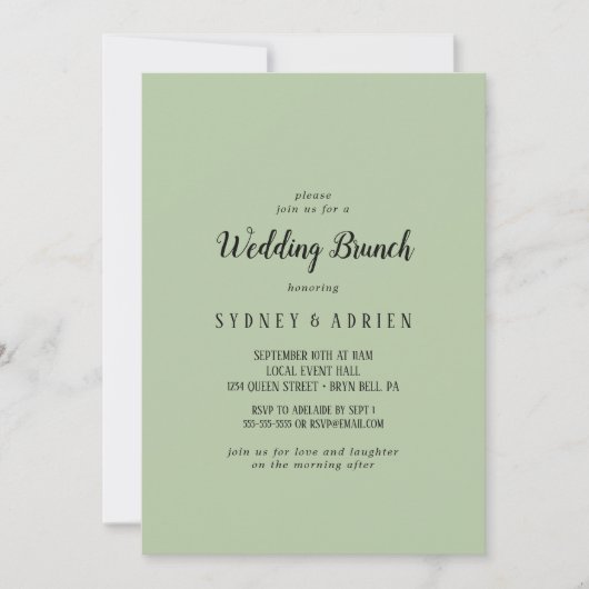 Eenvoudige minimalist|Sage bruiloft brunch Kaart (Voorkant)