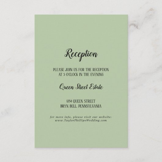 Eenvoudige minimalist|Sage bruiloft receptie Informatiekaartje (Voorkant)