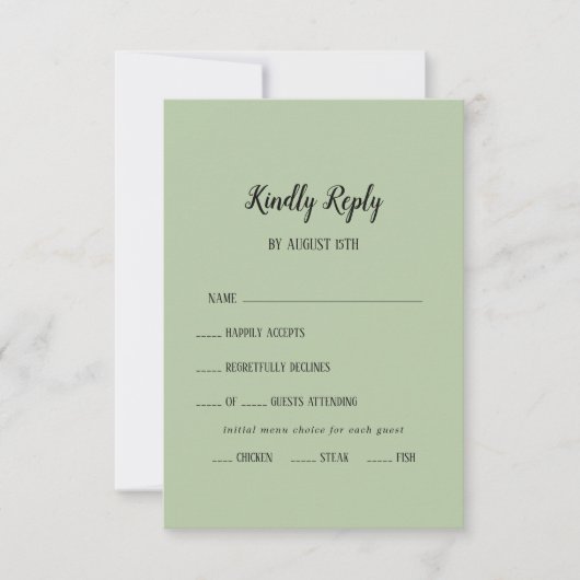 Eenvoudige minimalist|Sage Menu Keuze RSVP-kaart (Voorkant)