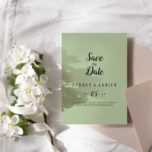 Eenvoudige minimalist|Sage Wedding Save The Date