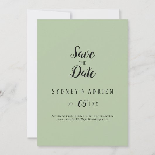 Eenvoudige minimalist|Sage Wedding Save The Date (Voorkant)