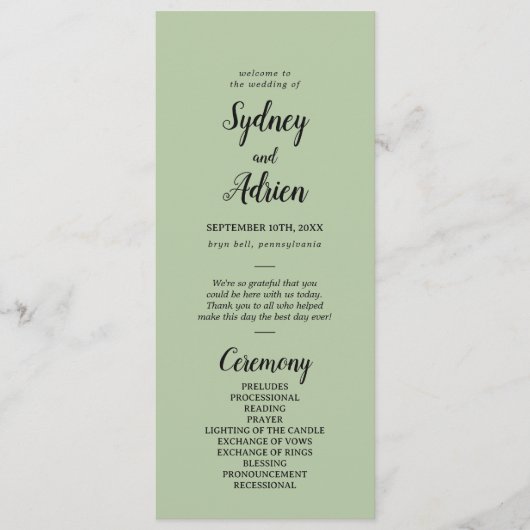 Eenvoudige minimalist|Wijze bruiloft Programmakaart (Voorkant)