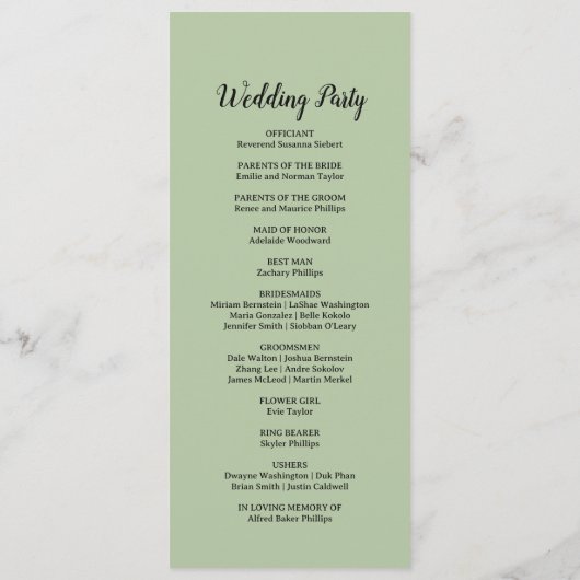 Eenvoudige minimalist|Wijze bruiloft Programmakaart (Achterkant)