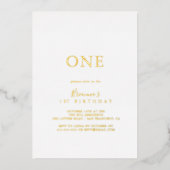 Eenvoudige Minimalistische 1e Verjaardagsfeest Gou Folie Uitnodiging (Voorkant)