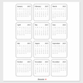 Eenvoudige minimalistische 2025 Kalender Maandelij Sticker