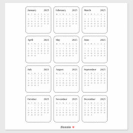 Eenvoudige minimalistische 2025 Kalender Maandelij Sticker