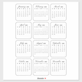 Eenvoudige minimalistische 2025 Kalender Maandelij Sticker
