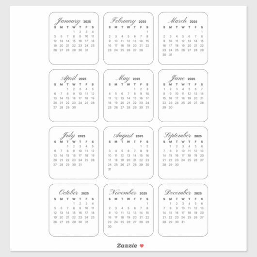 Eenvoudige minimalistische 2025 Kalender Maandelij Sticker (Vel)
