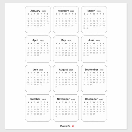 Eenvoudige minimalistische 2025 Kalender Maandelij Sticker (Vel)