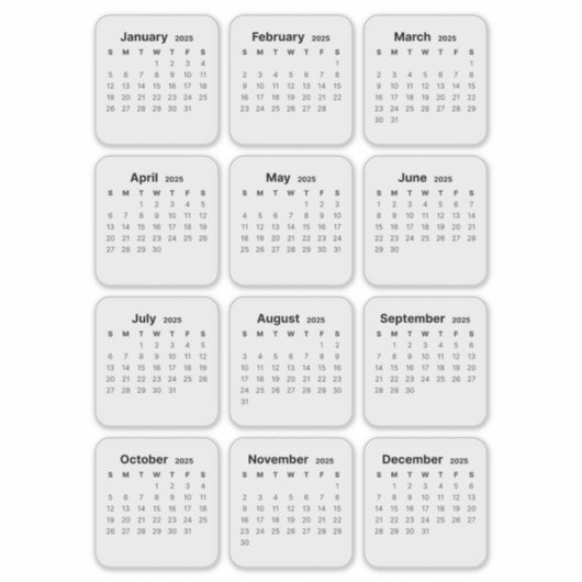 Eenvoudige minimalistische 2025 Kalender Maandelij Sticker (Voorkant)