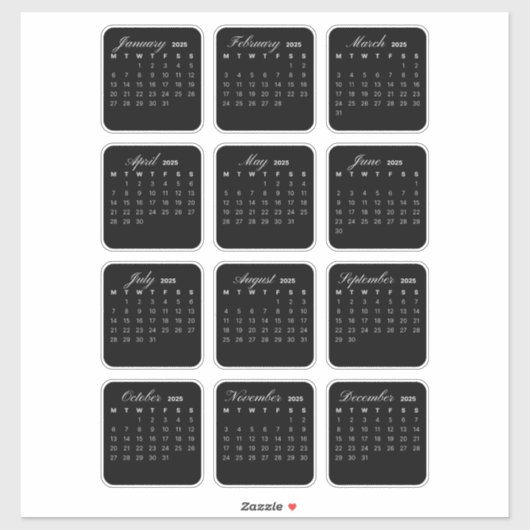 Eenvoudige minimalistische 2025 Kalender Maandelij Sticker (Vel)