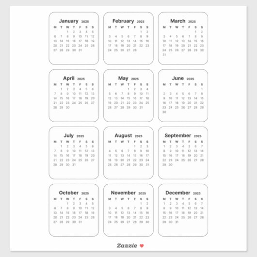 Eenvoudige minimalistische 2025 Kalender Maandelij Sticker (Vel)