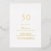 Eenvoudige minimalistische 30e verjaardag Gold Folie Uitnodiging (Voorkant)