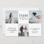 Eenvoudige minimalistische 4 foto collage bruiloft bedankkaart (Voorkant)
