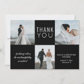 Eenvoudige minimalistische 4 foto collage zwart br bedankkaart (Voorkant)