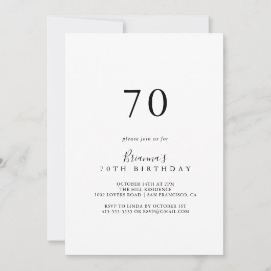 Eenvoudige minimalistische 70e verjaardag kaart (Voorkant)