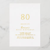 Eenvoudige minimalistische 80e verjaardag Gold Folie Uitnodiging (Voorkant)