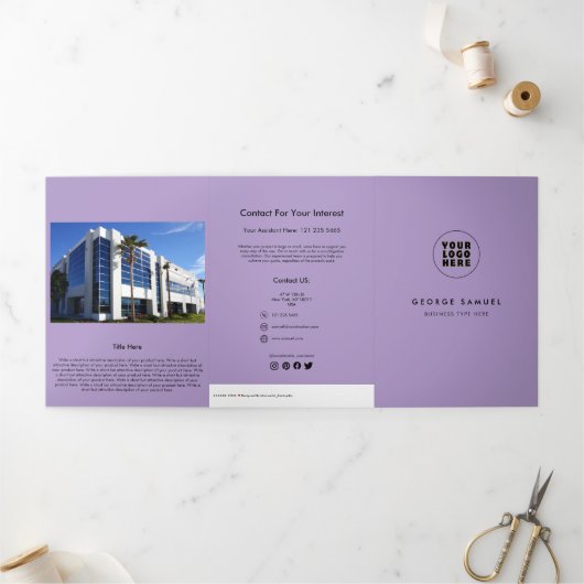 Eenvoudige minimalistische aangepaste Logo & Afbee Drieluik Kaart (Buitenkant)