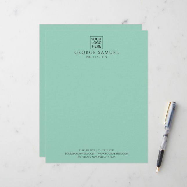 Eenvoudige minimalistische aangepaste Logo en teks Briefhoofd (Voorkant / Achterkant in situ)