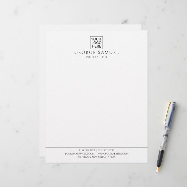 Eenvoudige minimalistische aangepaste Logo en teks Briefhoofd (Voorkant / Achterkant in situ)