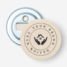 Eenvoudige Minimalistische Aangepaste Logo & Tekst Button Flesopener