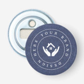 Eenvoudige Minimalistische Aangepaste Logo & Tekst Button Flesopener (Voorkant)