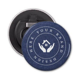 Eenvoudige Minimalistische Aangepaste Logo & Tekst Button Flesopener