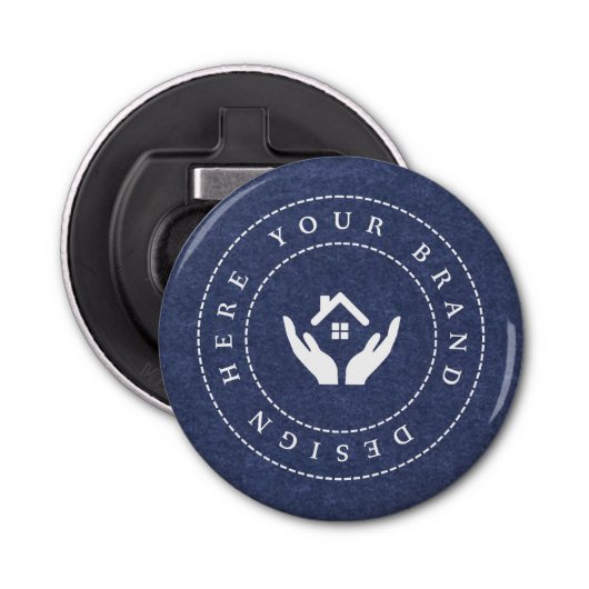 Eenvoudige Minimalistische Aangepaste Logo & Tekst Button Flesopener (Voorkant)