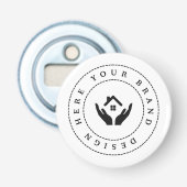 Eenvoudige Minimalistische Aangepaste Logo & Tekst Button Flesopener (Voorkant)